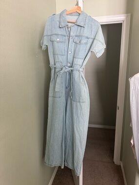 Light Wash Denim Jumpsuit with Tie Waist